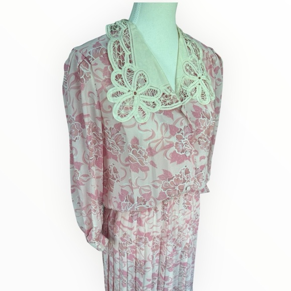 Vintage Blake Elizabeth Floral Pleated Lace Accordion Midi Dress 10 CottageCore - Picture 3 of 9